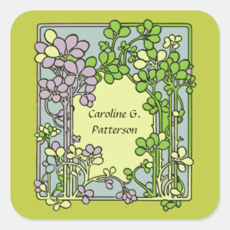 Bloemen Art Nouveau Ex-Libris Vierkante Sticker