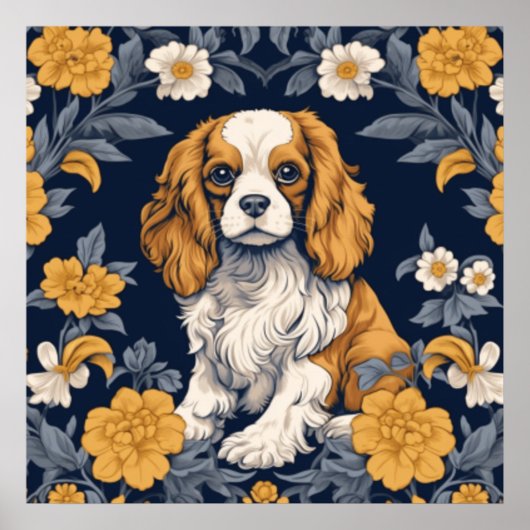 Bloemen Art Nouveau Koning Charles Cavalier Spanie Poster (Voorkant)