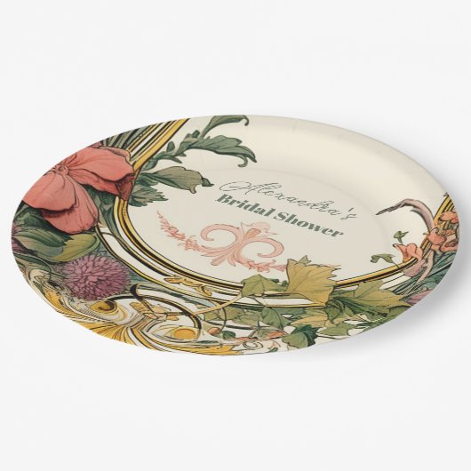  Bloemen Art Nouveau Vrijgezellenfeest Papieren Bordje (Gekanteld)