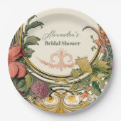 Bloemen Art Nouveau Vrijgezellenfeest Papieren Bordje (Voorkant)