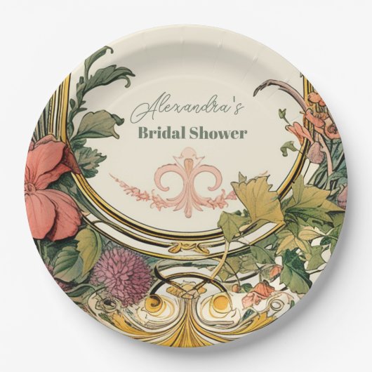  Bloemen Art Nouveau Vrijgezellenfeest Papieren Bordje (Voorkant)