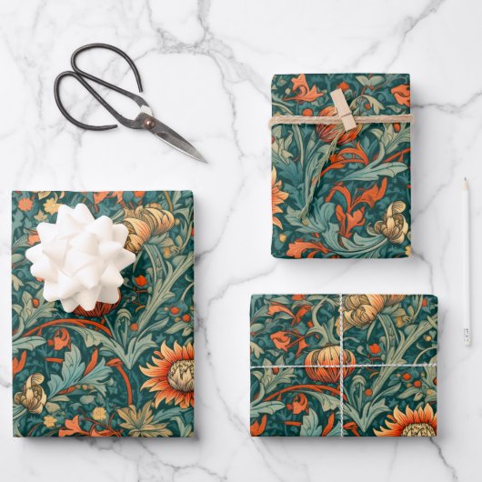 Bloemen, , art nouveau, William Morris stijl, Inpakpapier Vel (Voorkant)