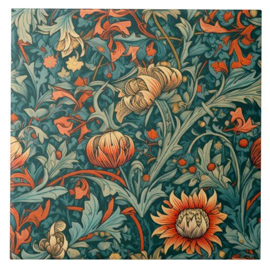 Bloemen, , art nouveau, William Morris stijl, Tegeltje (Voorkant)