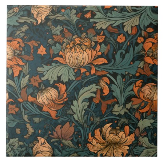 Bloemen, , art nouveau, William Morris stijl, Tegeltje (Voorkant)