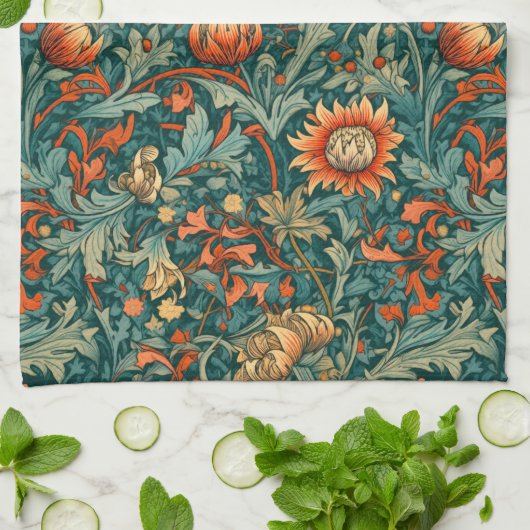 Bloemen, , art nouveau, William Morris stijl, Theedoek (Gevouwen)