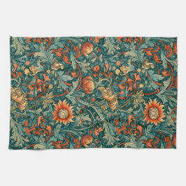 Bloemen, , art nouveau, William Morris stijl, Theedoek