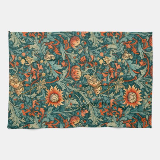 Bloemen, , art nouveau, William Morris stijl, Theedoek (Horizontaal)