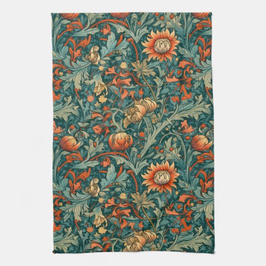 Bloemen, , art nouveau, William Morris stijl, Theedoek (Verticaal)
