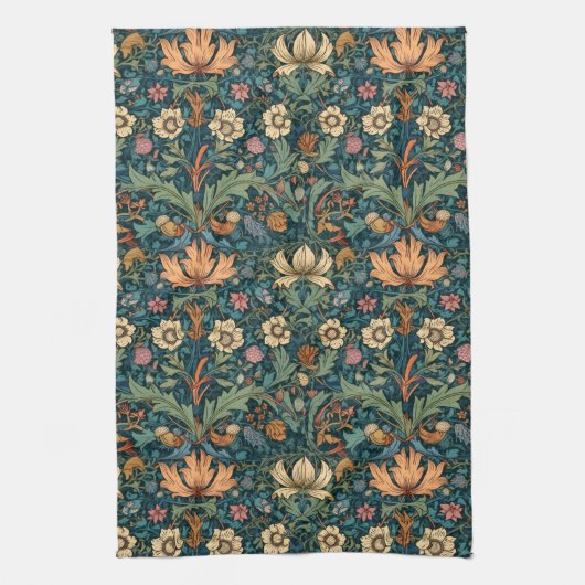 Bloemen, , art nouveau, William Morris stijl, Theedoek (Verticaal)