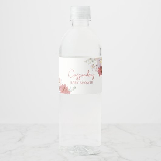 Bloemen Baby Bloom Baby shower Waterfles Etiket (Voorkant)