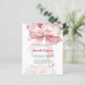 Bloemen baby bloom roze strik Baby shower uitnodig (Staand voorkant)