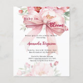 Bloemen baby bloom roze strik Baby shower uitnodig (Voorkant)