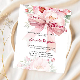 Bloemen baby bloom roze strik Baby shower uitnodig