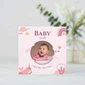 Bloemen Baby Borrel Custom Invitatie Kaart (Staand voorkant)
