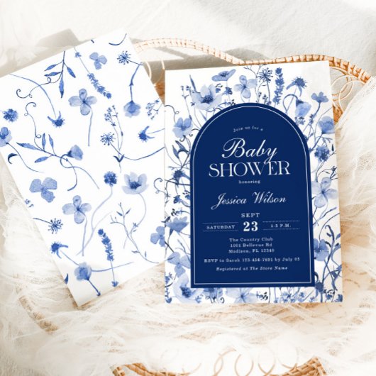 Bloemen Baby Boy Douche Chinoiserie Marine Blauw Kaart