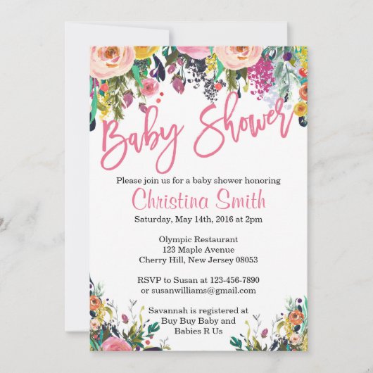 Bloemen Baby Douche Uitnodigingen - Lente Waterver (Voorkant)