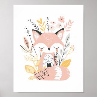 Bloemen Baby Fox kwekerij Decor Poster