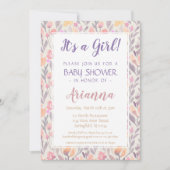 Bloemen Baby Girl Douche Uitnodiging (Voorkant)