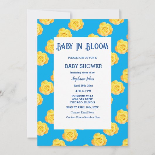 Bloemen Baby in bloei Baby shower geel blauw Schat Kaart (Voorkant)
