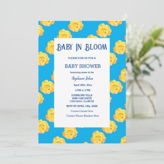 Bloemen Baby in bloei Baby shower geel blauw Schat Kaart (Staand voorkant)