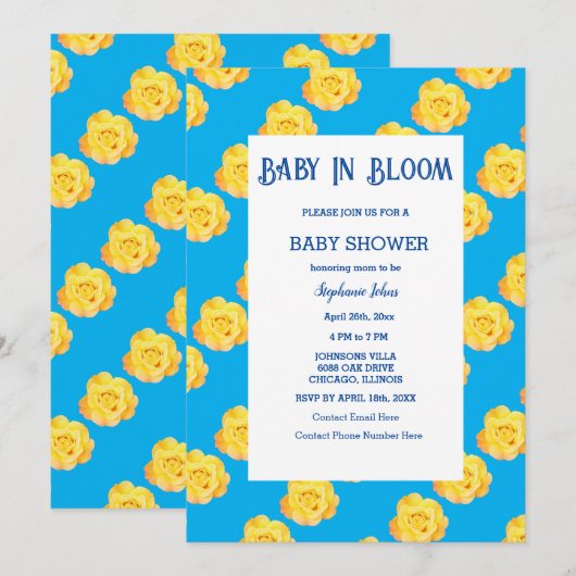 Bloemen Baby in bloei Baby shower geel blauw Schat Kaart (Voorkant / Achterkant)