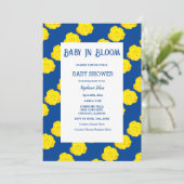 Bloemen Baby in bloei Baby shower geel Navy blauw Kaart (Staand voorkant)