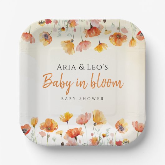 Bloemen Baby in Bloom Baby shower Papier Borden Papieren Bordje (Voorkant)