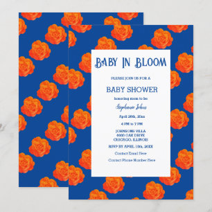Bloemen Baby in Bloom Baby shower Sinaasappel Navy Kaart