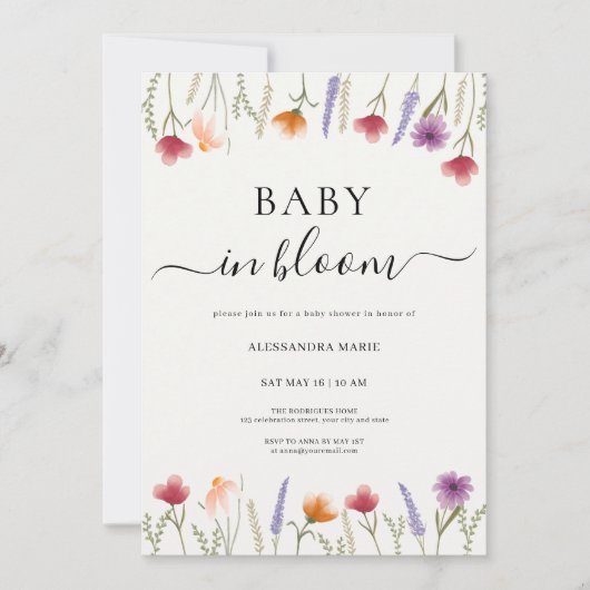 Bloemen Baby in Bloom Baby shower Uitnodiging (Voorkant)