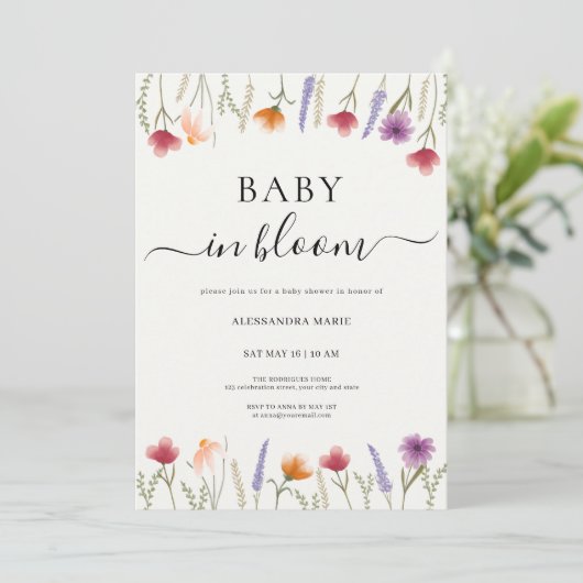 Bloemen Baby in Bloom Baby shower Uitnodiging (Staand voorkant)