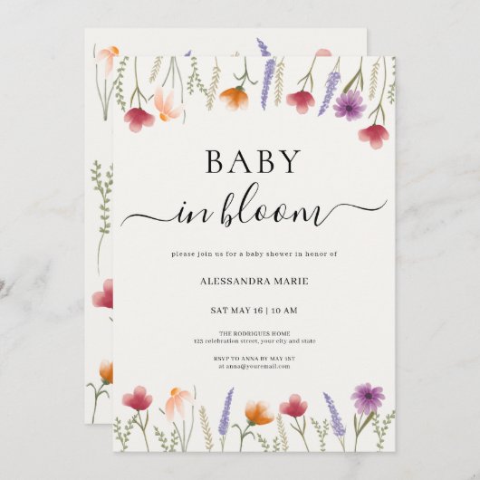 Bloemen Baby in Bloom Baby shower Uitnodiging (Voorkant / Achterkant)