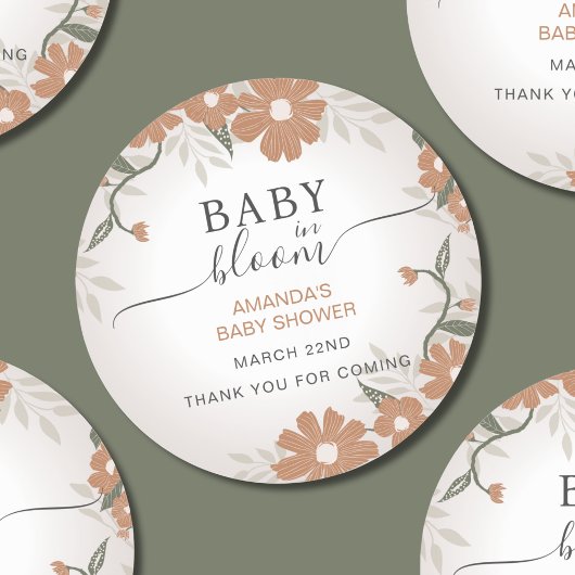 Bloemen Baby in Bloom Bedankt Douche Ronde Sticker