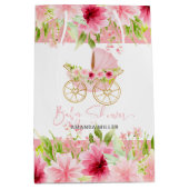 Bloemen Baby kinderwagen Baby shower Typografie Medium Cadeauzakje (Voorkant)
