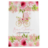Bloemen Baby kinderwagen Baby shower Typografie Medium Cadeauzakje (Achterkant)