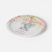 Bloemen Baby Olifant Roze Goud Verjaardag 7" Bord (Gekanteld)