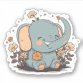 Bloemen Baby Olifant Stickers 5 (Voorkant)