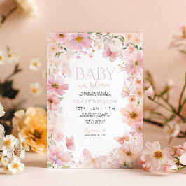 Bloemen Baby shower Baby in Bloom Roze Peach Kaart