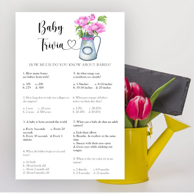 Bloemen baby shower Baby Trivia Spel (Creator heeft geüpload)