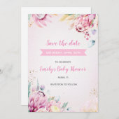 Bloemen baby shower bewaar de datum save the date (Voorkant / Achterkant)