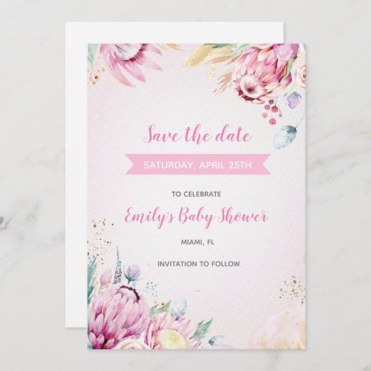 Bloemen baby shower bewaar de datum save the date (Voorkant / Achterkant)