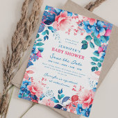  Bloemen Baby shower Blauw Roze Opslaan Datum Kaart