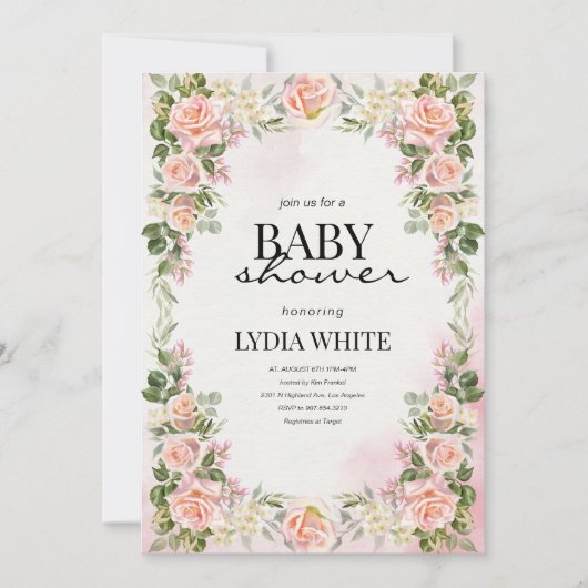 Bloemen Baby shower Blush Roze meisje Baby shower Kaart (Voorkant)