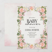 Bloemen Baby shower Blush Roze meisje Baby shower Kaart (Voorkant / Achterkant)