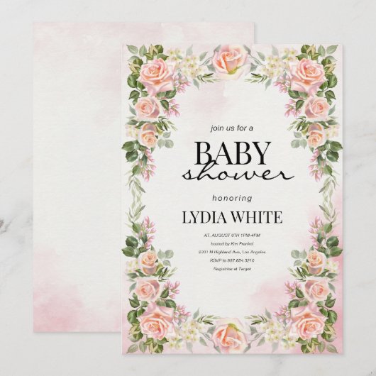Bloemen Baby shower Blush Roze meisje Baby shower Kaart (Voorkant / Achterkant)