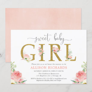 Bloemen baby shower, elegant blush roze gouden mei kaart