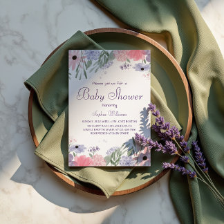 Bloemen Baby shower - Elegante Waterverf Bloemen Kaart