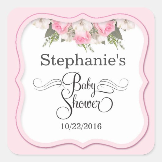 Bloemen Baby shower Gepersonaliseerde Sticker Roze (Voorkant)