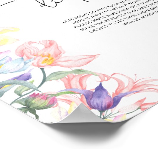 Bloemen baby shower Late nacht luiers spel Poster (Hoek)