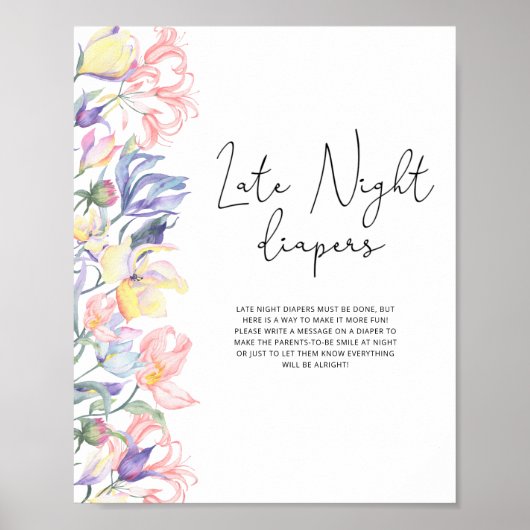 Bloemen baby shower Late nacht luiers spel Poster (Voorkant)