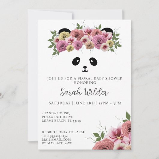 Bloemen Baby shower Panda Beer Thema Schattig Meis Kaart (Voorkant)